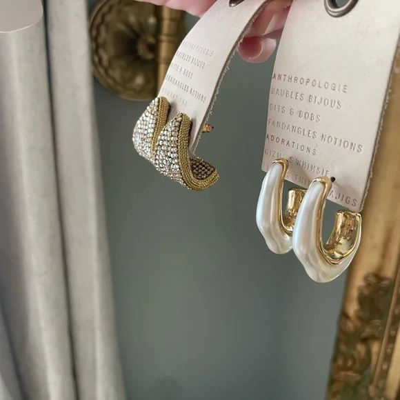 Anthropologie Gold and Cream Earring Duo - Picture 5 of 7